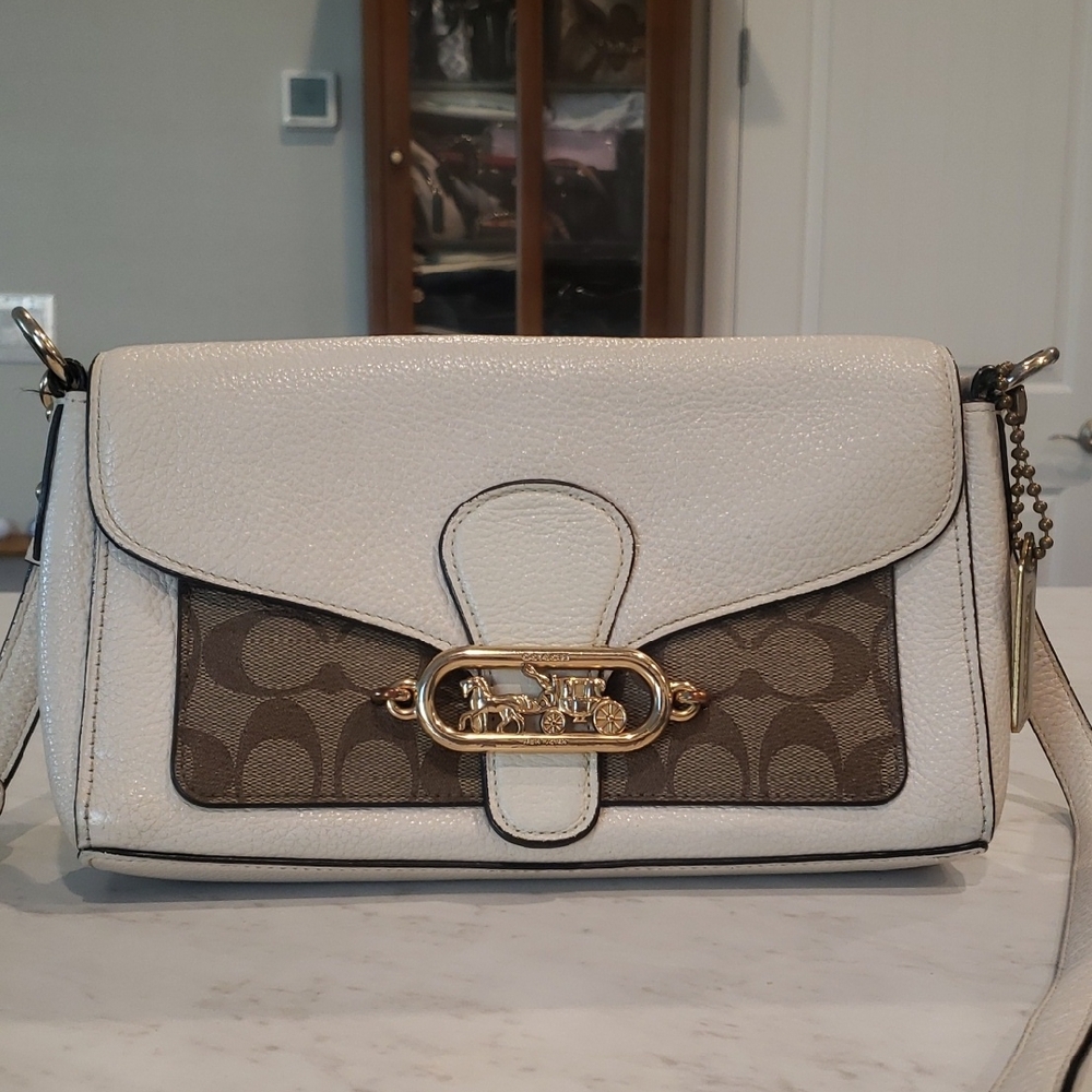 Coach Cream and Brown Leather Crossbody Bag Size Small